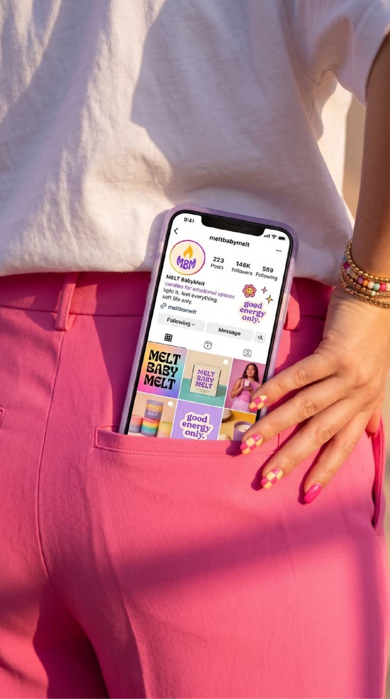 Phone showing a branded Instagram profile feed